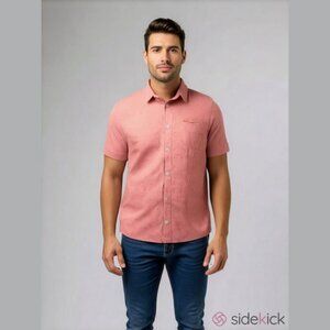 𝅺FOLK Short Sleeve Button Up Dress  Shirt Size Small